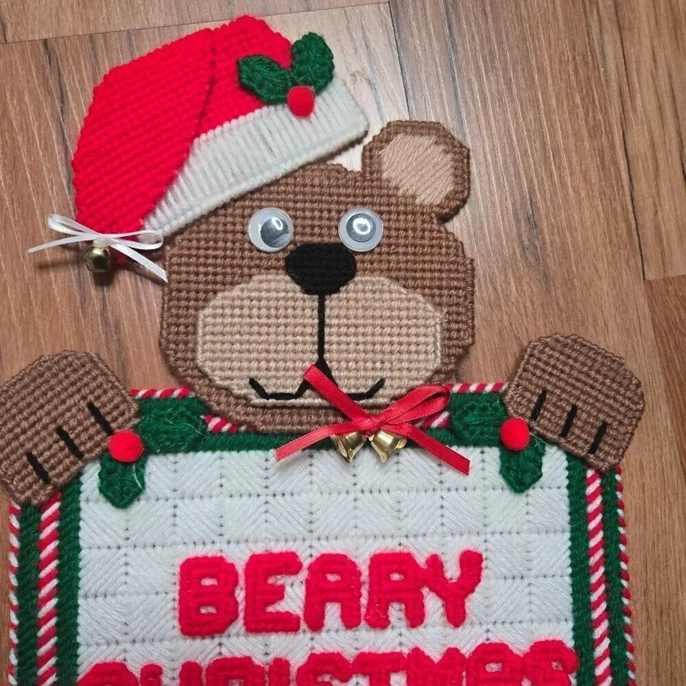 Cross Stitch Plastic Beary Christmas Bear Wall Hanging Decoration Holiday